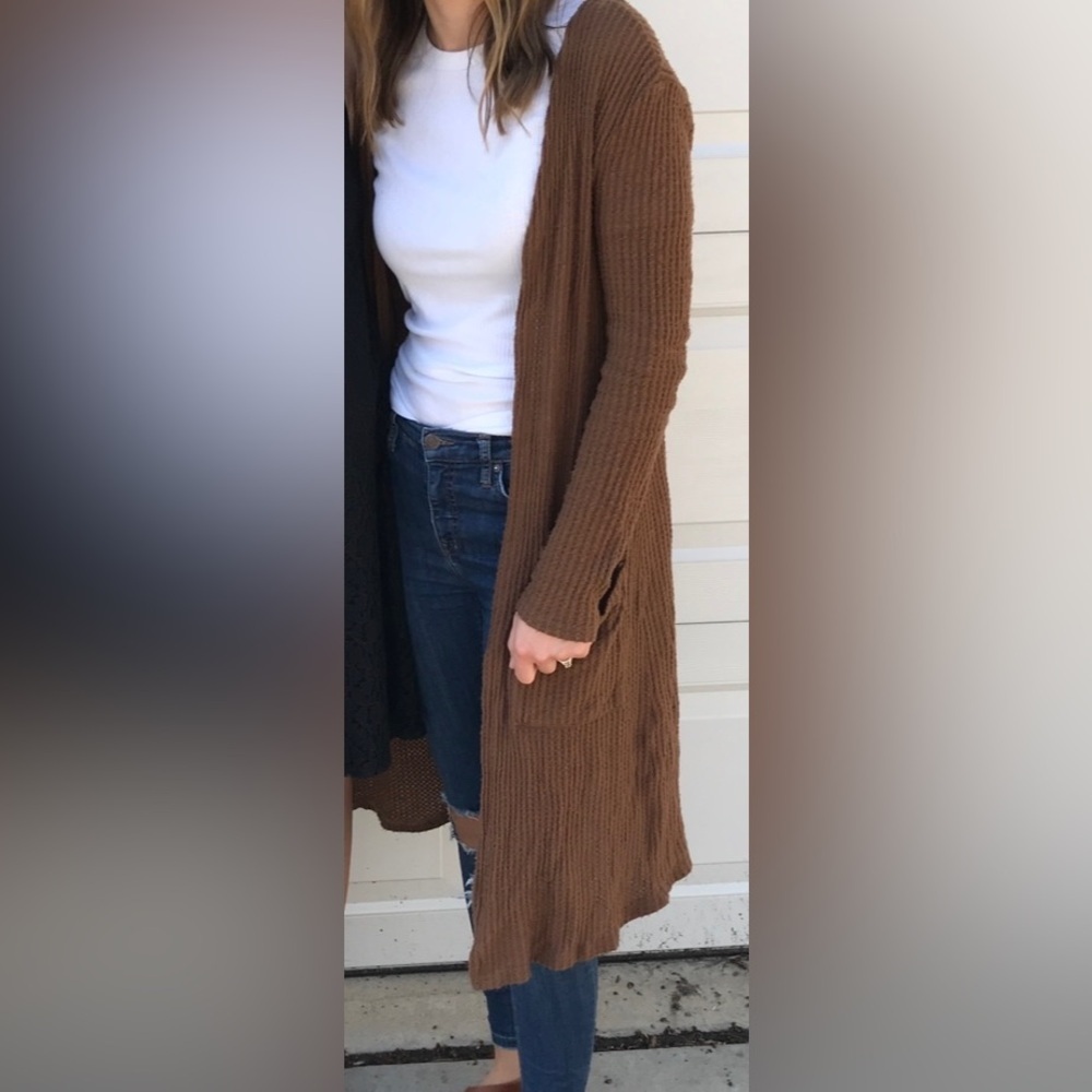 Brown waffle Knit Cardigan - Picture 2 of 5